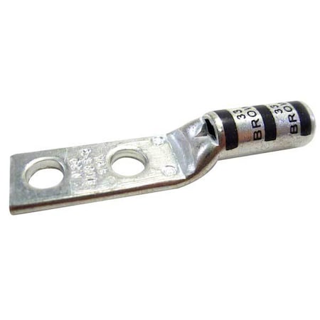 Two-Hole Compression Lug, 2 AWG Max, 1/4 in Stud, Long Barrel, Copper, Brown