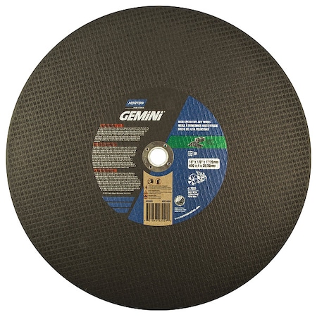Abrasive Cut-Off Wheel, Type 1, 12 in Dia, 0.125 in Thick, 1 in, 20 mm Arbor Hole Size, 24 Grit