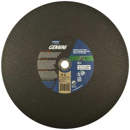 Abrasive Cut-Off Wheel, Type 1, 14 in Dia, 0.125 in Thick, 1 in, 20 mm Arbor Hole Size, 24 Grit