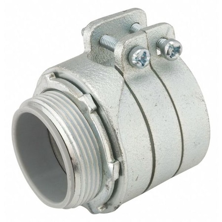 Conduit Fitting Grounding Connector, 1-1/4 in, Push-On, Iron, Zinc Plated, Gray; Yellow