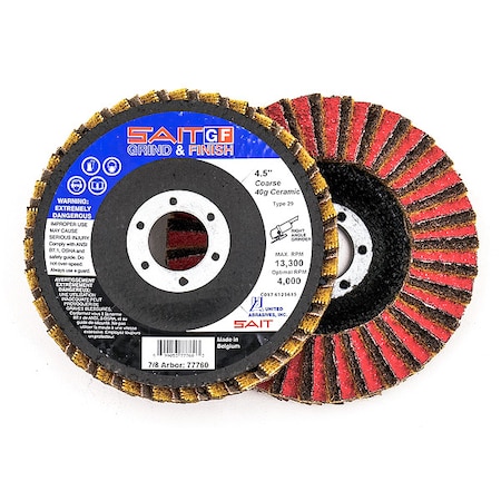 SAIT 77728 SAIT GF Grind & Finish Flap Discs, 5" x 7/8", Aluminum Oxide Grain, Very Fine/150 Grit, 10-Pack