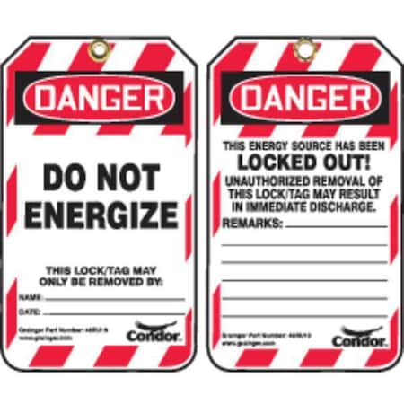 Lockout Tag, Danger, Plastic, 3 1/4 in Width, 5 3/4 in Height, Write On Surface: Yes ,10 PK
