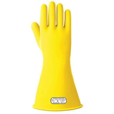 Electrical-Insulating Gloves, 7,500V AC, 11,250V DC, Rubber, 14" Length, Yellow, Size 10