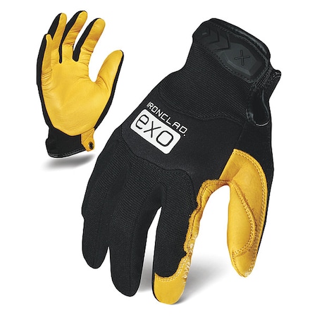EXO Mechanics Gloves, Cowhide Leather Palm, Polyester Back, L, Black/Gold