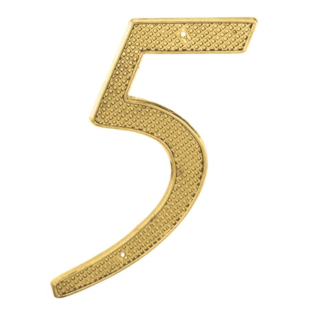 4 in. House Number 5, Diecast, Brass Finish, PK2