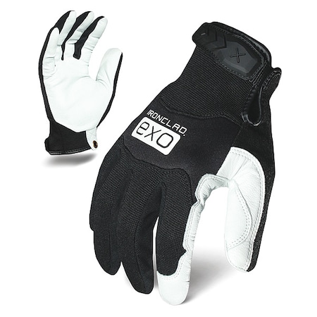 EXO Mechanics Gloves, White Goat Leather Palm, Polyester Back, S, Black/White