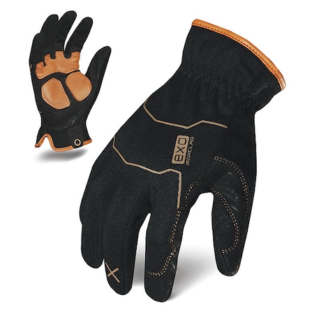 EXO Mechanics Gloves, Leather Palm, Polyester Back, L, Black/Green