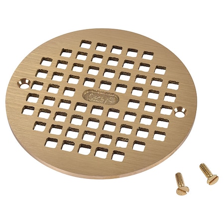 Floor Drain Grate, Round, Brass, 5-1/4 in Dia, 1/4 in Thick, Flanged, Screws Included