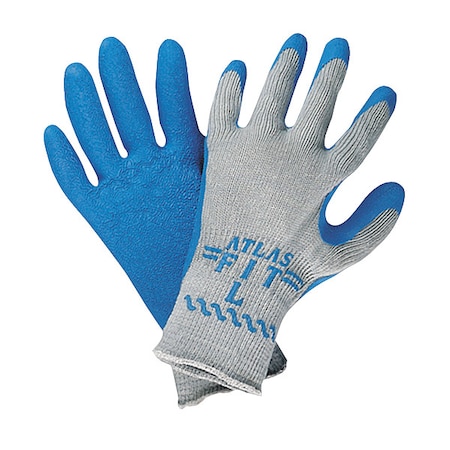 Latex Coated Gloves, Natural Rubber Latex, Rough, Palm and Fingers, 3 Abrasion Level, Blue/Gray, M