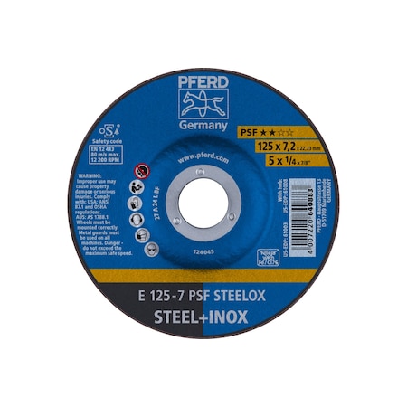 5" x 1/4 Grinding Wheel, 7/8" A.H. - PSF STEELOX - Type 27