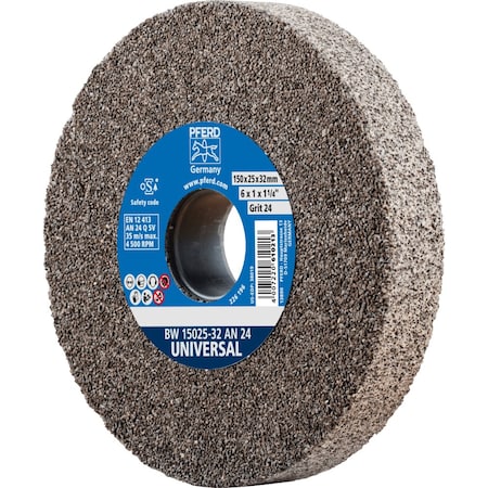 PFERD Vitrified Bench Wheel, UNIVERSAL, 6" x 1 x 1-1/4, 24 Grit, Aluminum Oxide