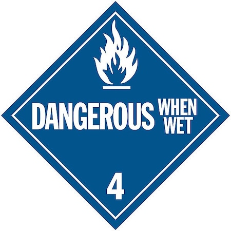 DOT Container Placard, Dangerous When Wet, Rigid Styrene, 10-4/5" W x 10-4/5" H