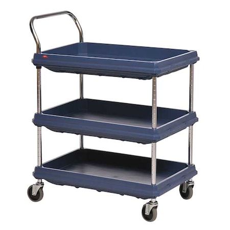Utility Cart with Deep Lipped Plastic Shelves, High Density Polyethylene (Shelf), 3 Shelves