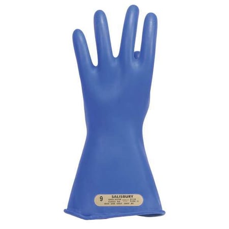 Electrical-Insulating Gloves, 500V AC, 750V DC, Rubber, 11" Length, Blue, Size 9