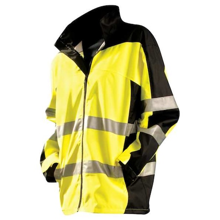 Rain Jacket with Hood, Polyester, Class 3 R, Yellow, 2XL