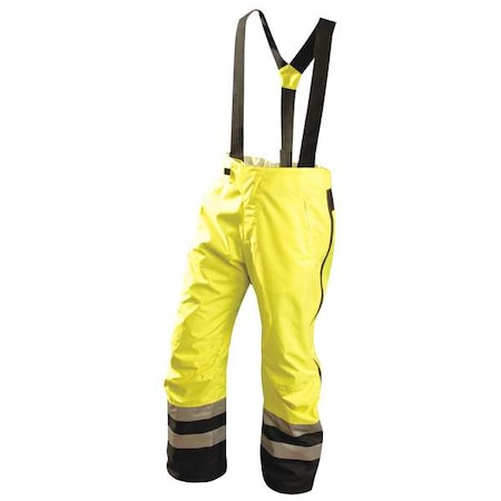 Hi-Visibility Rain Pants, Polyester, 33 in Inseam, Pull On Closure, Yellow, Size 3XL