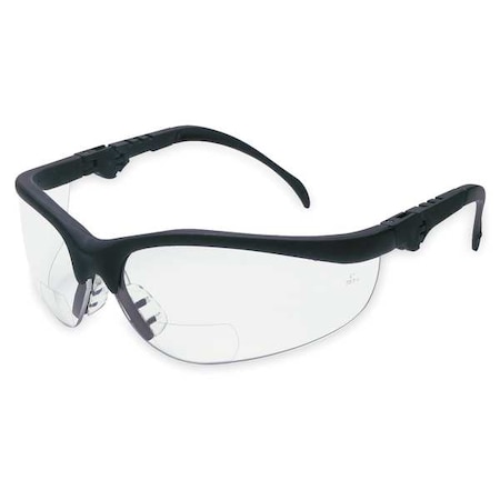 KD3 Reader Safety Glasses, Black Wraparound Frame, 1.0 Diopter, Clear Lens, Anti-Scratch Coating