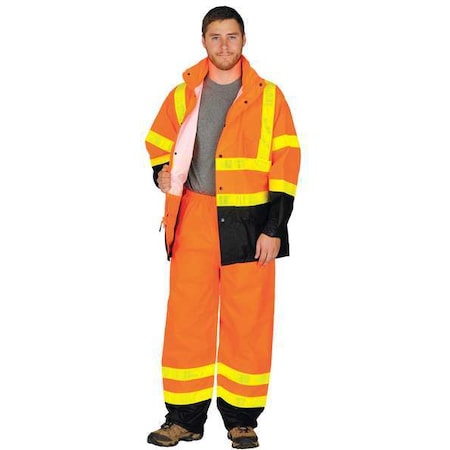 Rainsuit, Polyester/Polyurethane, 6.2 mil Thick, Packable Hood in Collar, Orange, L/XL