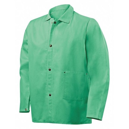 Welding Jacket, 30 in L, Cotton, Snaps, Green, XL