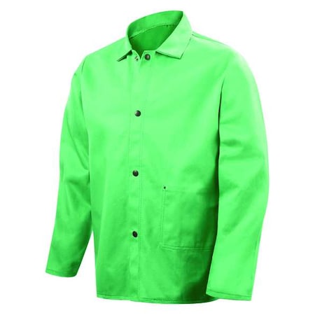Welding Jacket, Cotton, 12 oz, 30 in Length, Snaps Closure, 2 Pockets, Green, L