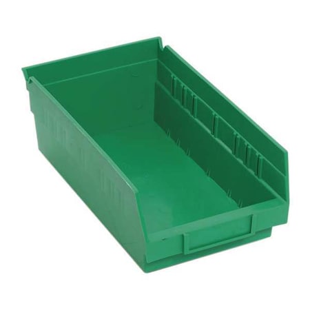 Shelf Storage Bin, Polypropylene, Green, 4 in H, 6 5/8 in W, 11 5/8 in L