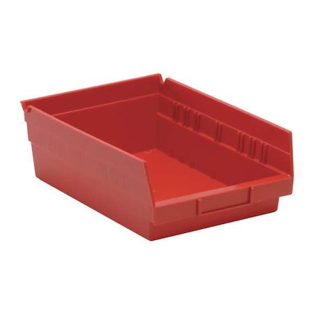 Shelf Storage Bin, Polypropylene, Red, 4 in H, 8 3/8 in W, 11 5/8 in L