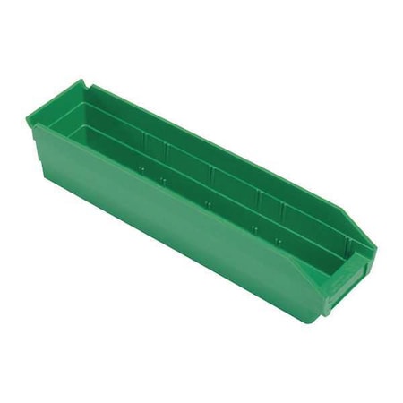 Shelf Storage Bin, Polypropylene, Green, 4 in H, 4 1/8 in W, 17 7/8 in L