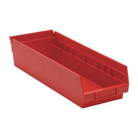 Shelf Storage Bin, Polypropylene, Red, 4 in H, 6 5/8 in W, 17 7/8 in L