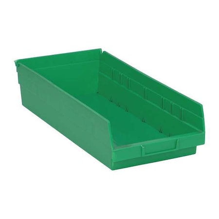 Shelf Storage Bin, Polypropylene, Green, 4 in H, 8 3/8 in W, 17 7/8 in L