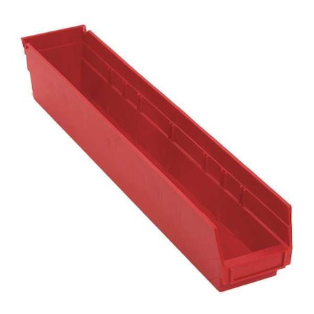 Shelf Storage Bin, Polypropylene, Red, 4 in H, 4 1/8 in W, 23 5/8 in L