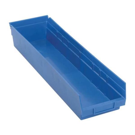 Shelf Storage Bin, Polypropylene, Blue, 4 in H, 6 5/8 in W, 23 5/8 in L