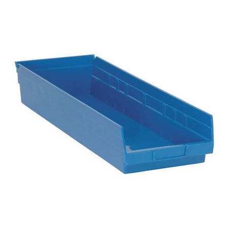Shelf Storage Bin, Polypropylene, Blue, 4 in H, 8 3/8 in W, 23 5/8 in L