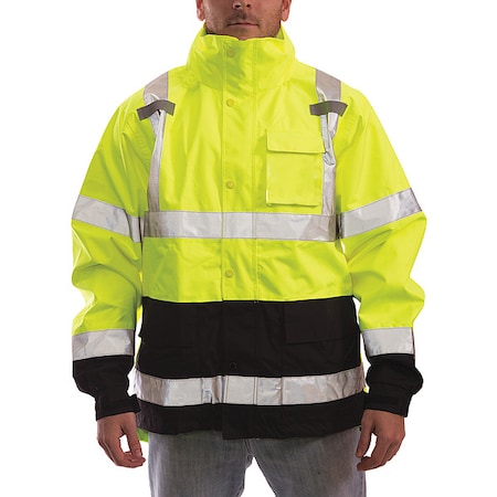 High Visibility Rain Jacket with hood, Polyester, Class 3 R, Green/Yellow, L