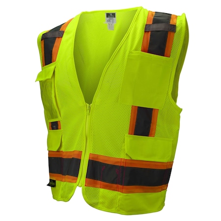 Surveyor Vest, 100% Polyester Mesh, Zipper Closure Closure, Type R Class 2, Hi-Vis Green, Size S