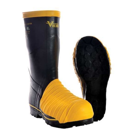 Unisex Viking(R) Miner 49er Tall Rubber Boots, Steel Toe, 14" Height, Black/Yellow, 9