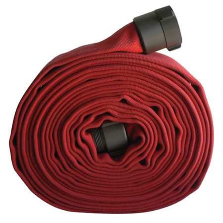 Fire Hose, Double Jacket, 50 ft. Length, 2 1/2 in Hose Inside Dia., Polyurethane Hose Tube, Red