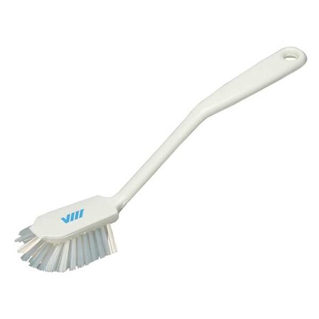 2 25/64 in W Dish Brush, Medium, 8 in L Handle, 3 1/8 in L Brush, White, Plastic