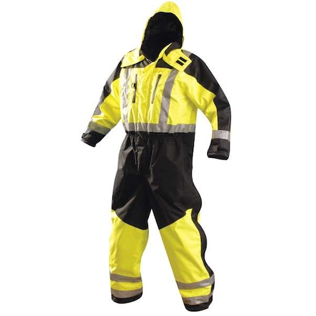 Cold Weather Coverall Rainsuit, Polyester, 30 1/2 in Inseam, 34 in to 36 in Waist, Yellow, L