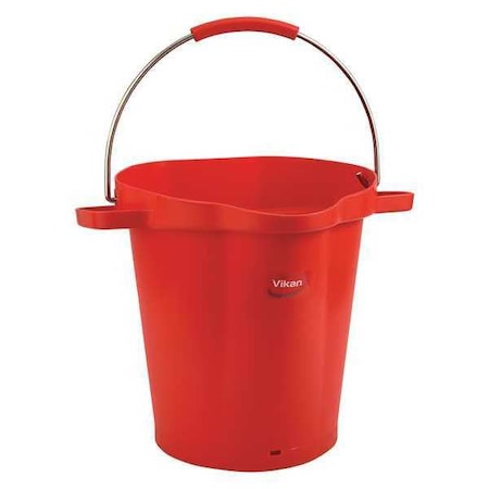 5 1/4 gal Round Bucket, 15 in H, 14 1/8 in Dia, Red, Polypropylene/Stainless Steel