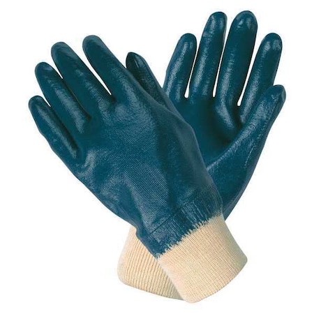 Coated Gloves, Nitrile, Smooth, Full, 0 Abrasion Level, Blue/White, XL 12 PK