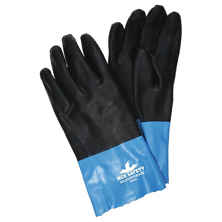 Duoprene Chemical Resistant Gloves, Neoprene, 12 in L, Not Rated, Black, Blue, XL, 1 PR