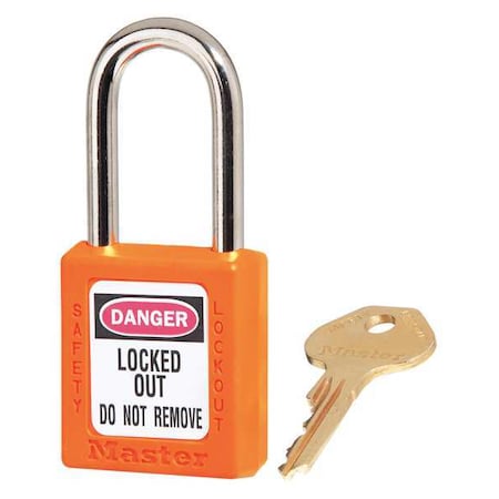 Lockout Padlock, Keyed Different, Thermoplastic, Standard Body, Steel, Orange, PK6