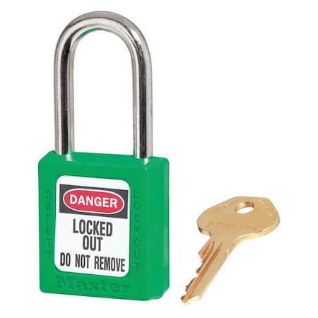 Lockout Padlock, Keyed Different, Thermoplastic, Standard Body, Steel, Green, PK6