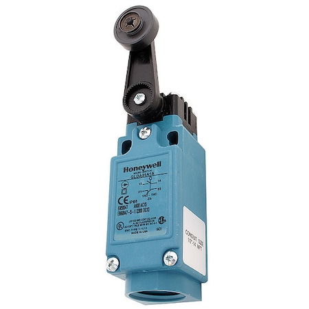 Limit Switch, Roller Lever, Rotary, 1NC/1NO, 10A at 600V AC, Actuator Location: Side