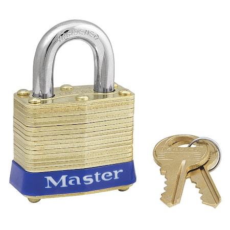 Padlock, Keyed Alike, Standard Shackle, Rectangular Brass Body, Steel Shackle, 5/8 in W