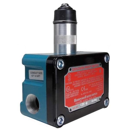 Explosion Proof Limit Switch, Plunger, 1NC/1NO, 10A at 480V AC, Actuator Location: Top
