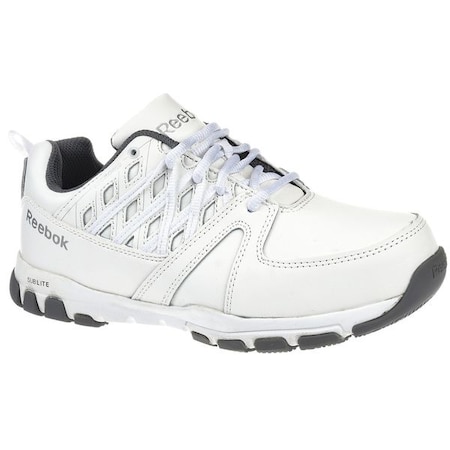 Women's Athletic Shoe, Steel Toe, Leather, Microfiber Upper, Rubber Outsole, Lace Up, White, 7 M