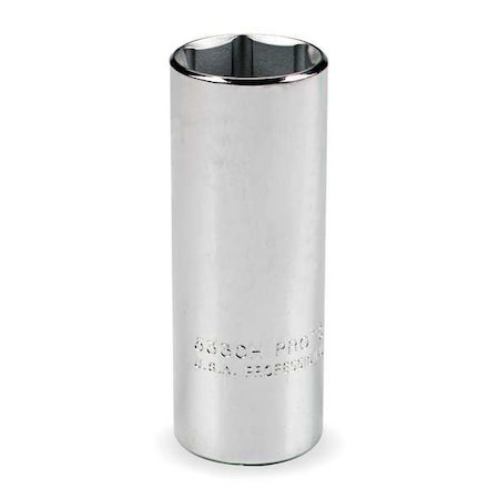 1/2 in Drive, 11/16" Hex SAE Socket, 6 Points,  Steel, Chrome, 11/16 in