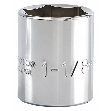 1/2 in Drive, 1-1/8" Hex SAE Socket, 6 Points,  Steel, Chrome, 1 1/8 in