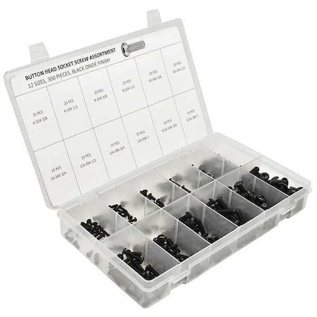 #6-32 to 5/16"-18 Cap Screw Assortment, Button, Black Oxide Finish, Alloy Steel